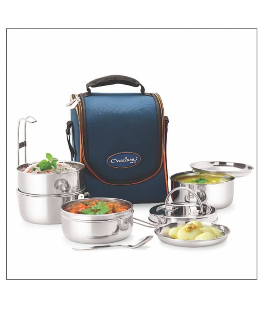 Neelam Dura Hot 4 Tier with Insulated Carry Bag Steel Lunch Box 3 Container (Pack of 1)