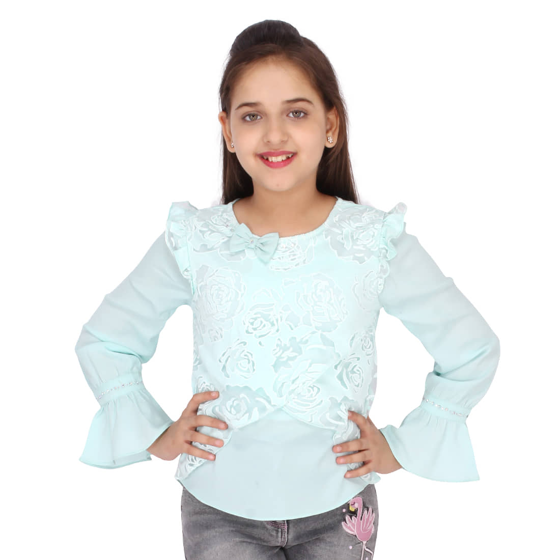 Cutecumber Pack of 1 Girls Georgette Tops ( Green )