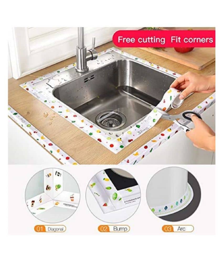 DPISZONE Kitchen Sink Platform Sealing Sticker Strip Bathroom Corner Tape Wall, Waterproof Self-Adhesive Kitchen Caulk Decorative Trim Wall Caulk Strip Toilet Sealant Tape (1pcs, Multicolor)