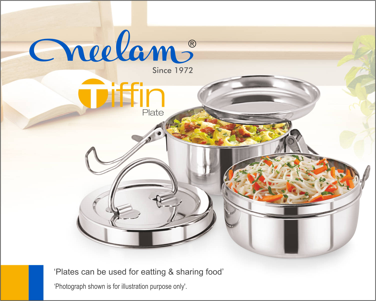     			Neelam Tiffin Box with Lid 9x2 Stainless Steel Lunch Box 2 Container (Pack of 1)