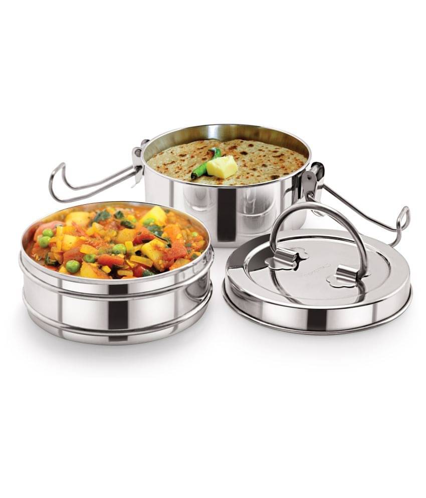     			Neelam Tiffin Box with Lid 9x2 Stainless Steel Lunch Box 4 Container (Pack of 1)