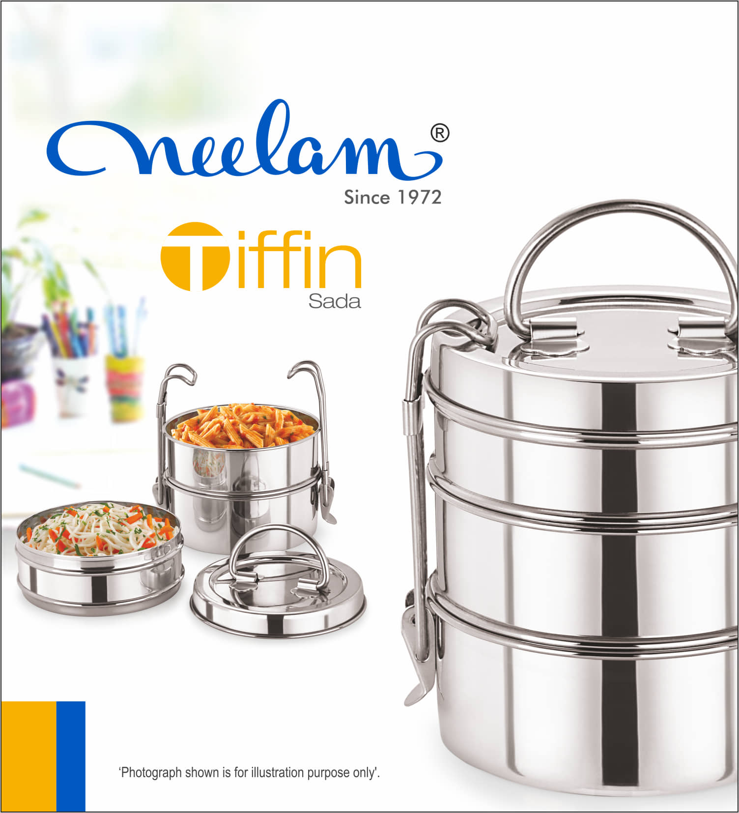 Neelam Tiffin Box with Lid 9x2 Stainless Steel Lunch Box 2 Container (Pack of 1)