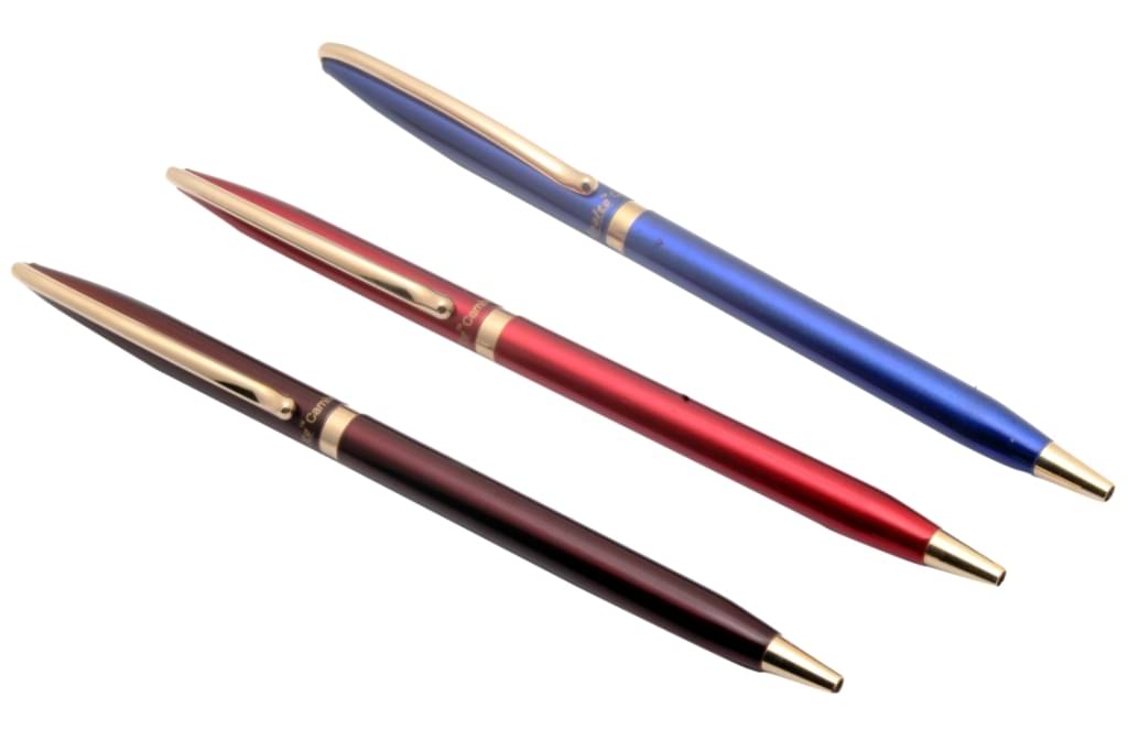     			Set Of 3 - Realto Carnival Sleek Metal Body Ballpoint Pens With Golden Trims New