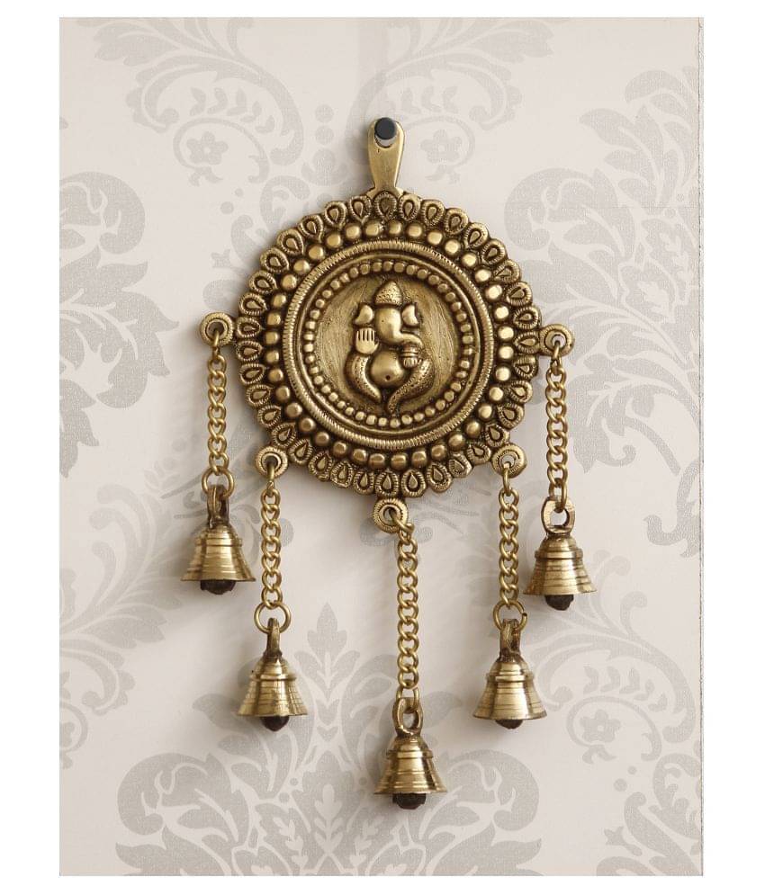     			eCraftIndia Gold-Toned Lord Ganesha Wall Hanging With 5 Bells