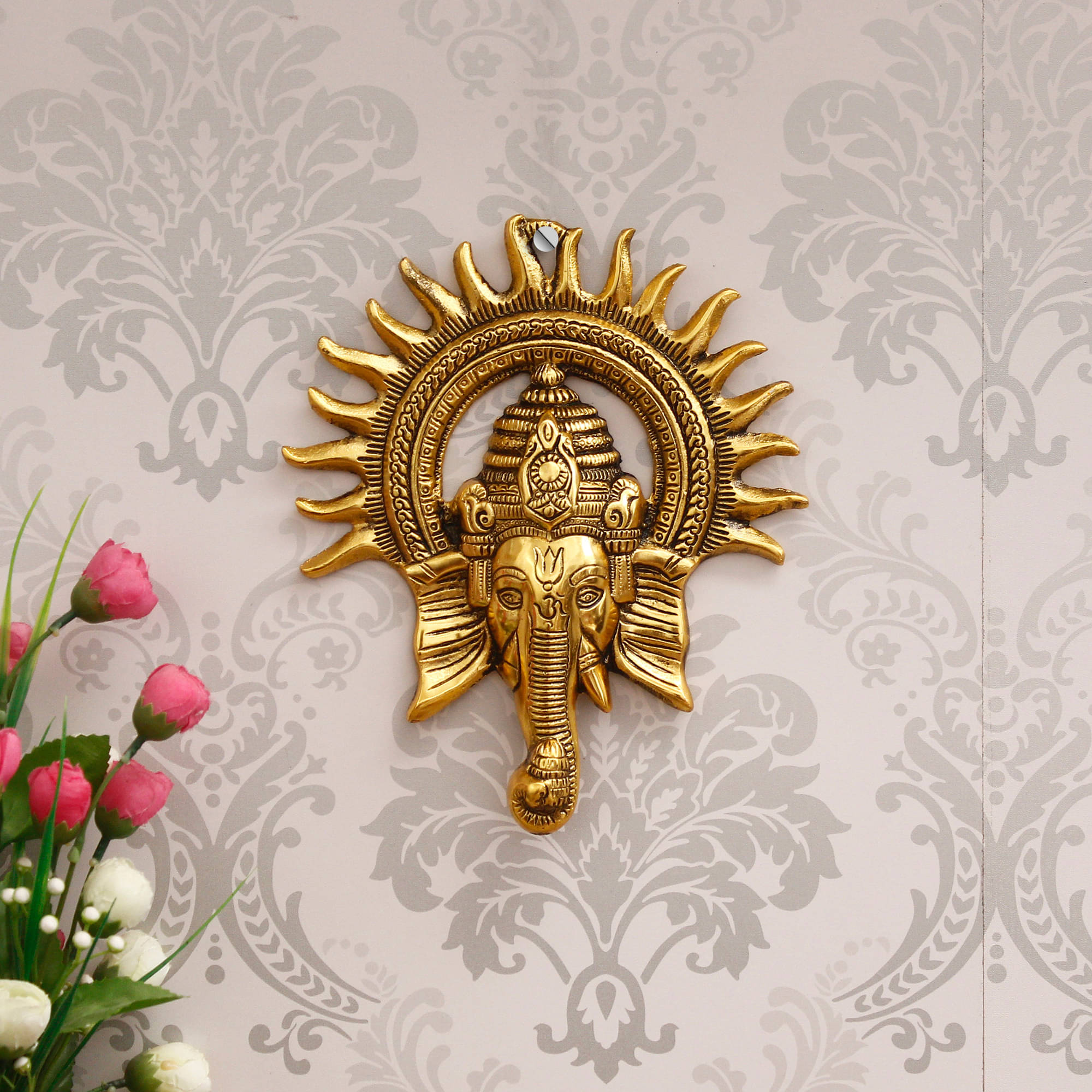 eCraftIndia Gold-Toned Lord Ganesha With Sun Wall Hanging eCraftIndia Gold-Toned Lord Ganesha With Sun Wall Hanging