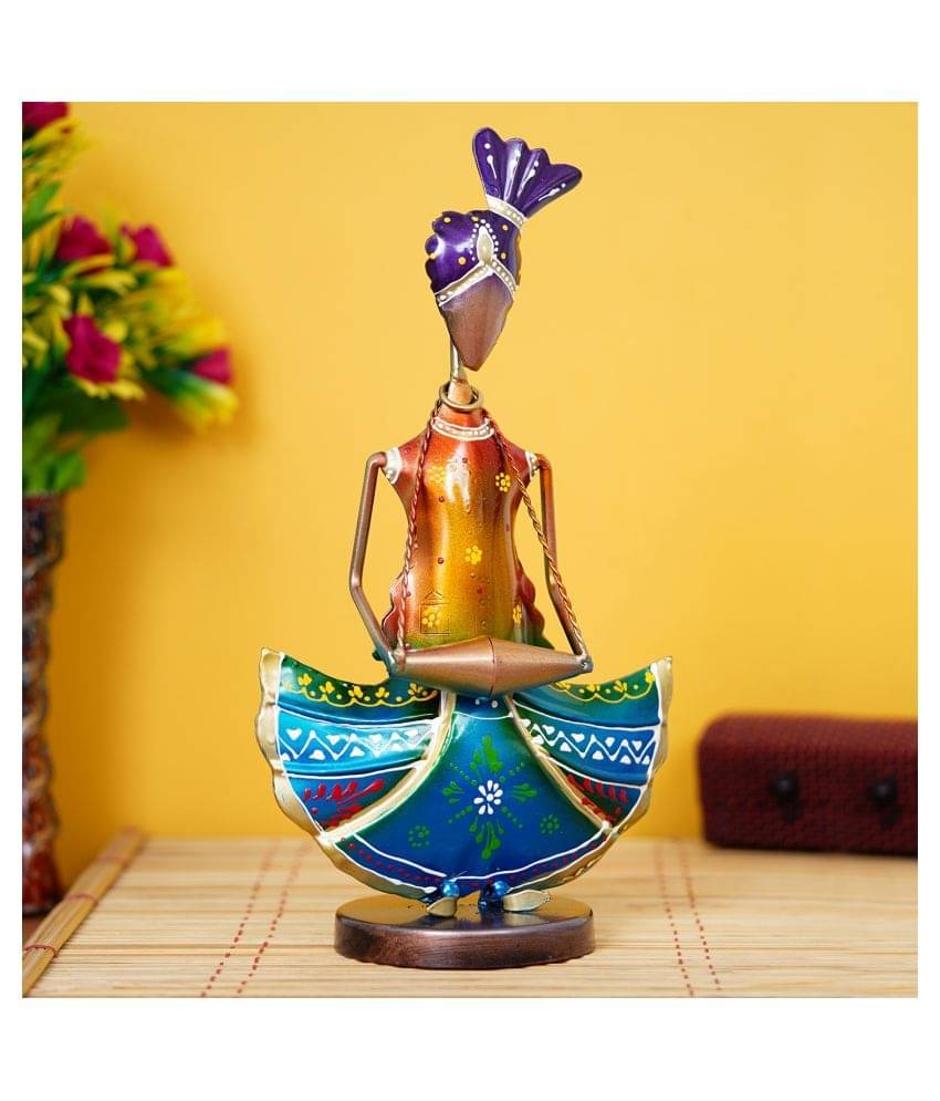 eCraftIndia Blue & Yellow Tribal Lady Playing Musical Instrument Dholak Decorative Showpiece eCraftIndia Blue & Yellow Tribal Lady Playing Musical Instrument Dholak Decorative Showpiece