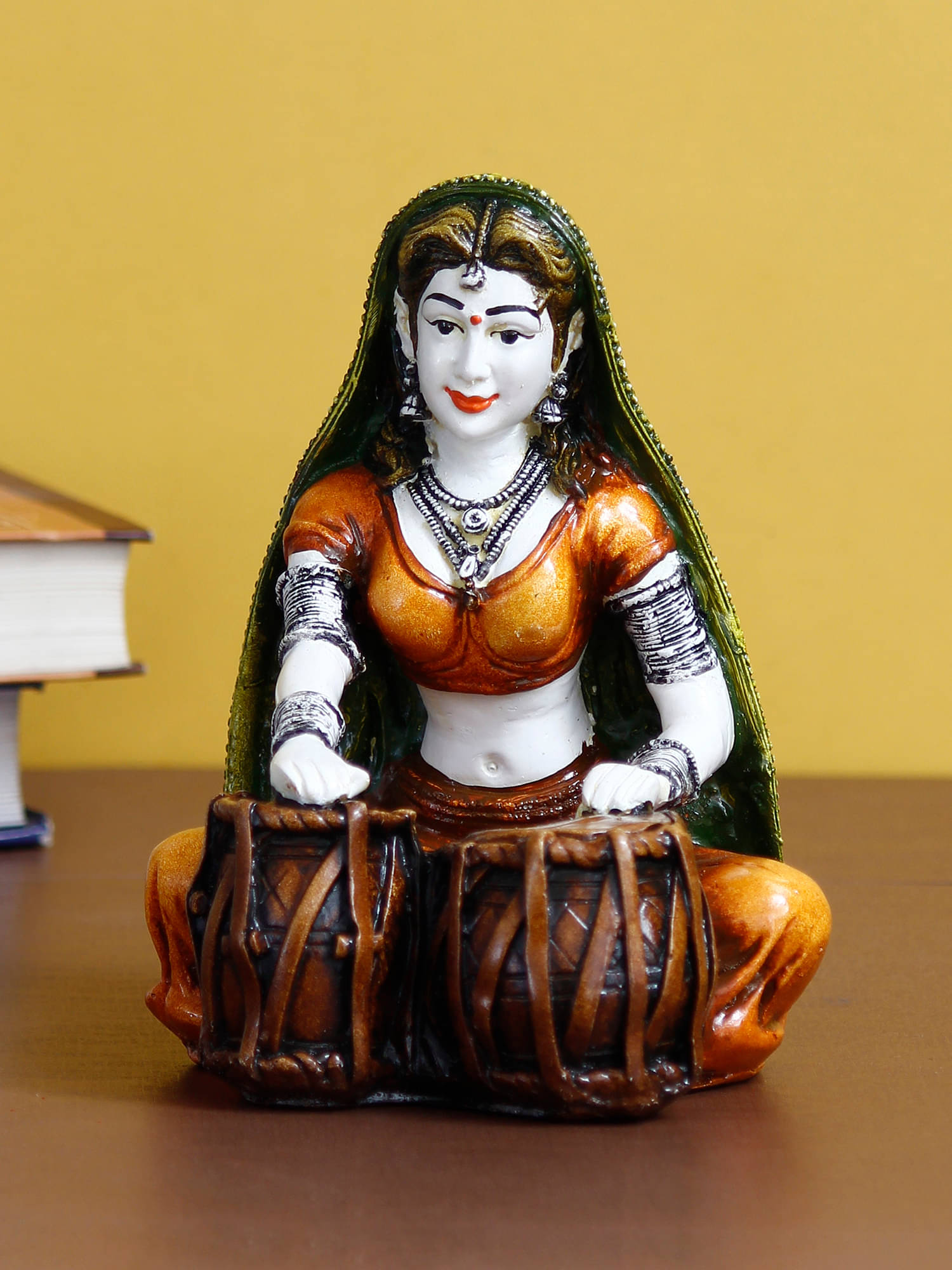 eCraftIndia Orange & Brown Rajasthani Lady Playing Tabla Handcrafted Decorative Showpiece     			eCraftIndia Orange & Brown Rajasthani Lady Playing Tabla Handcrafted Decorative Showpiece