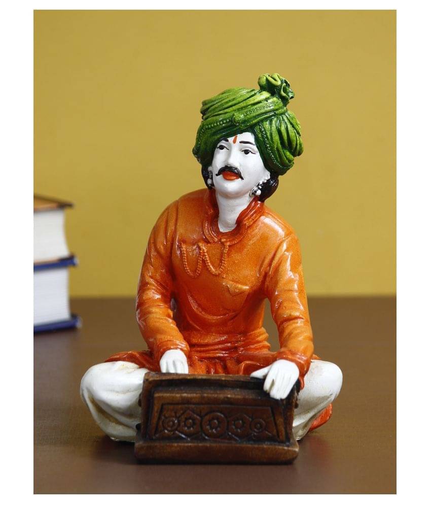     			eCraftIndia Orange & Green Rajasthani Musician Playing Harmonium Handcrafted Polyresin Showpiece