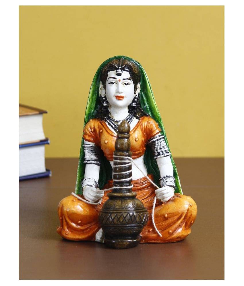 eCraftIndia Orange & Cream Rajasthani Lady Preparing Makkhan Handcrafted Showpiece eCraftIndia Orange & Cream Rajasthani Lady Preparing Makkhan Handcrafted Showpiece