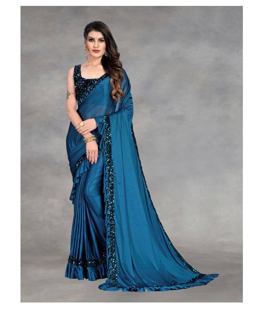Aika Lycra Embroidered Saree With Unstitched Blouse Piece ( LightBLue ) Aika Lycra Embroidered Saree With Unstitched Blouse Piece ( LightBLue )