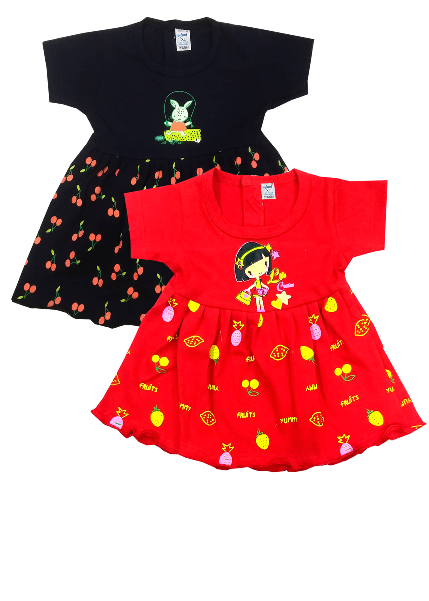 INFANT Pack of 2 Baby Girls 100% Cotton Frocks ( Multi )