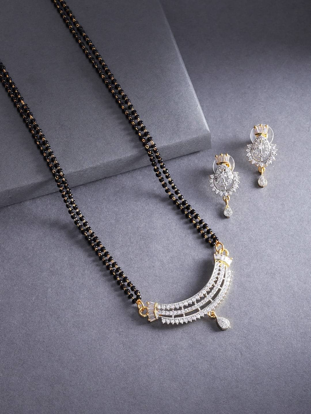 PUJVI FASHIO NS Reprsent Full AD Half round mangalsutra set for Womens PUJVI FASHIO NS Reprsent Full AD Half round mangalsutra set for Womens