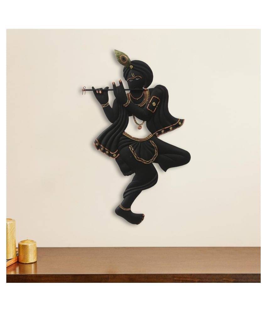     			eCraftIndia Black & Copper-Toned Handcrafted Lord Krishna Playing Flute Wall Hanging Showpiece