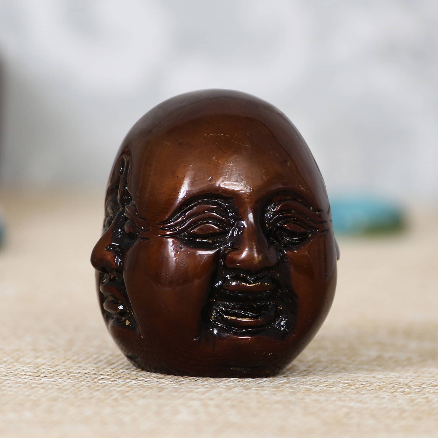     			eCraftIndia Brown Antique Finish 3 Side Laughing Buddha Face Showpiece