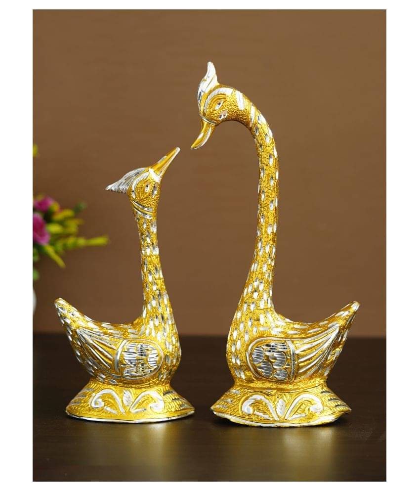     			eCraftIndia Golden Kissing Swan Couple Handcrafted Decorative Figurine Showpieces