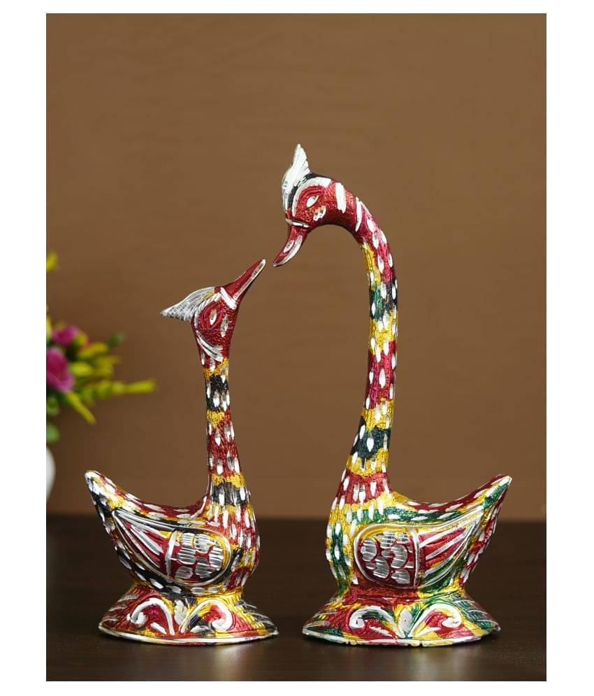     			eCraftIndia Set of 2 Multicolor Kissing Swan Couple Handcrafted Figurine Showpieces