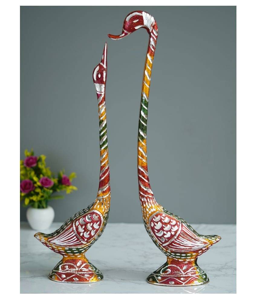     			eCraftIndia Set of 2 Pink & Yellow Handcrafted Kissing Swan Couple Figurine Showpiece