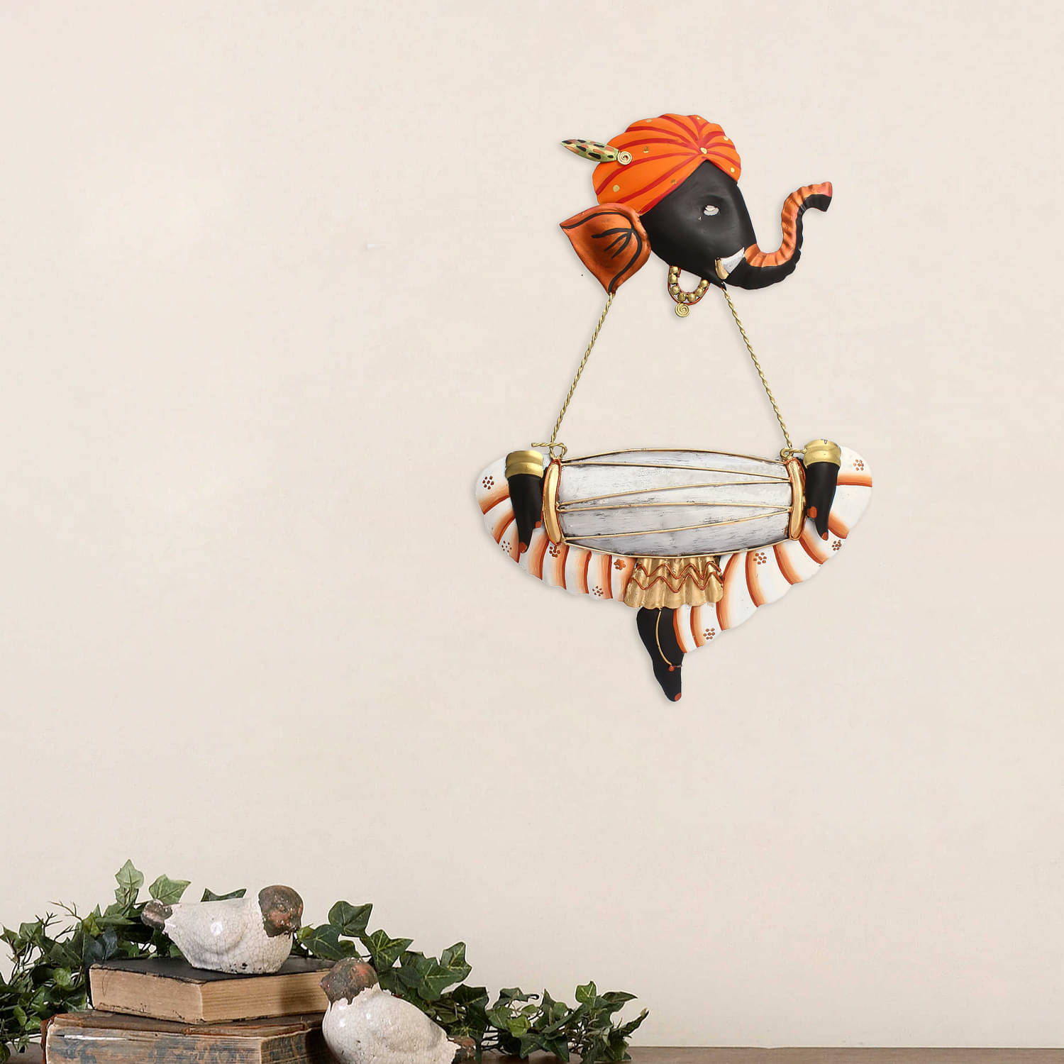 eCraftIndia Orange & Black Handcrafted Ganesha Playing Dholak Wall Hanging Showpiece eCraftIndia Orange & Black Handcrafted Ganesha Playing Dholak Wall Hanging Showpiece