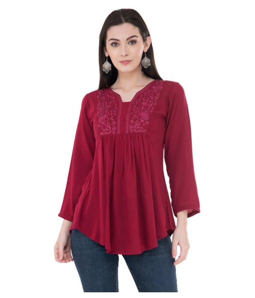 SAAKAA Women's Rayon A-Line Top ( Maroon )