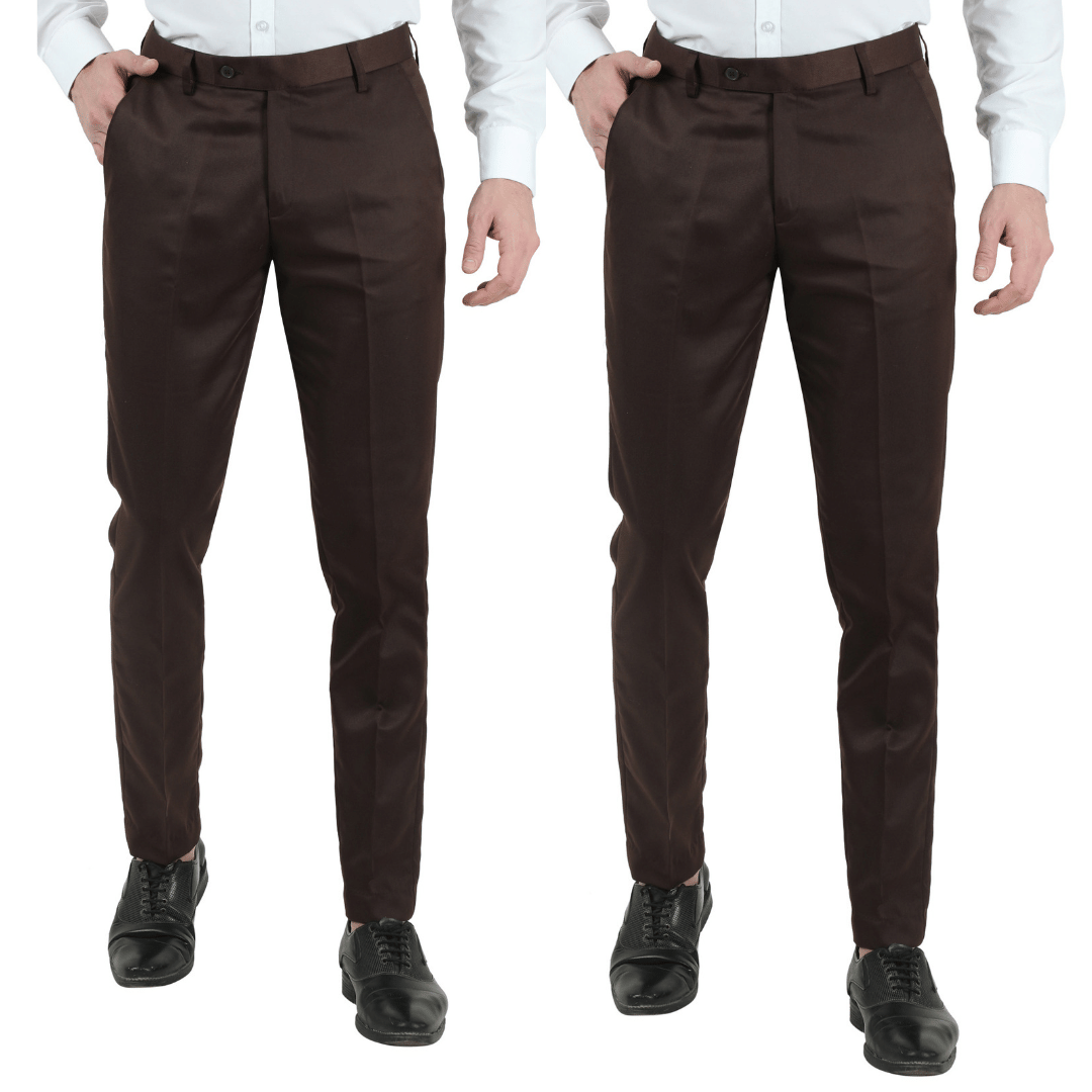     			VEI SASTRE Brown Slim -Fit Flat Trousers Pack of 2