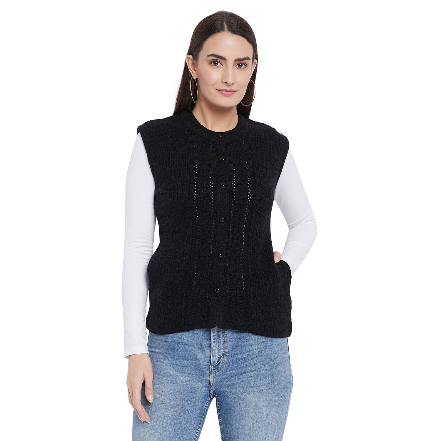     			Clapton Acrylic Black Buttoned Cardigans - Single