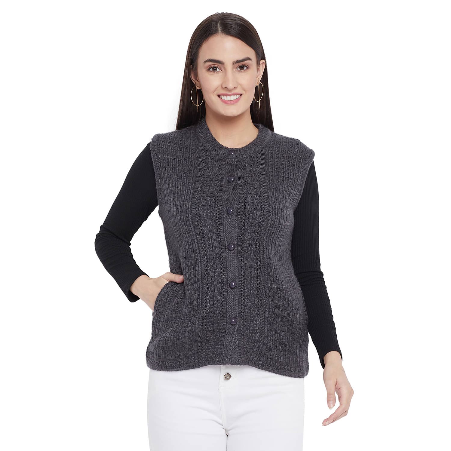 Clapton Acrylic Grey Buttoned Cardigans - Single     			Clapton Acrylic Grey Buttoned Cardigans - Single
