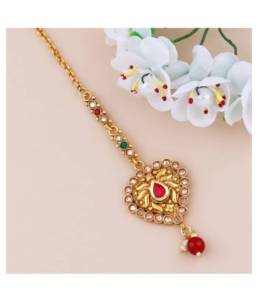 Elegant Gold Plated  Traditional Kundan Style Maang Tikka Jewellery For Women Girl - Jewellery Sets | Buy online on ZillyBuy