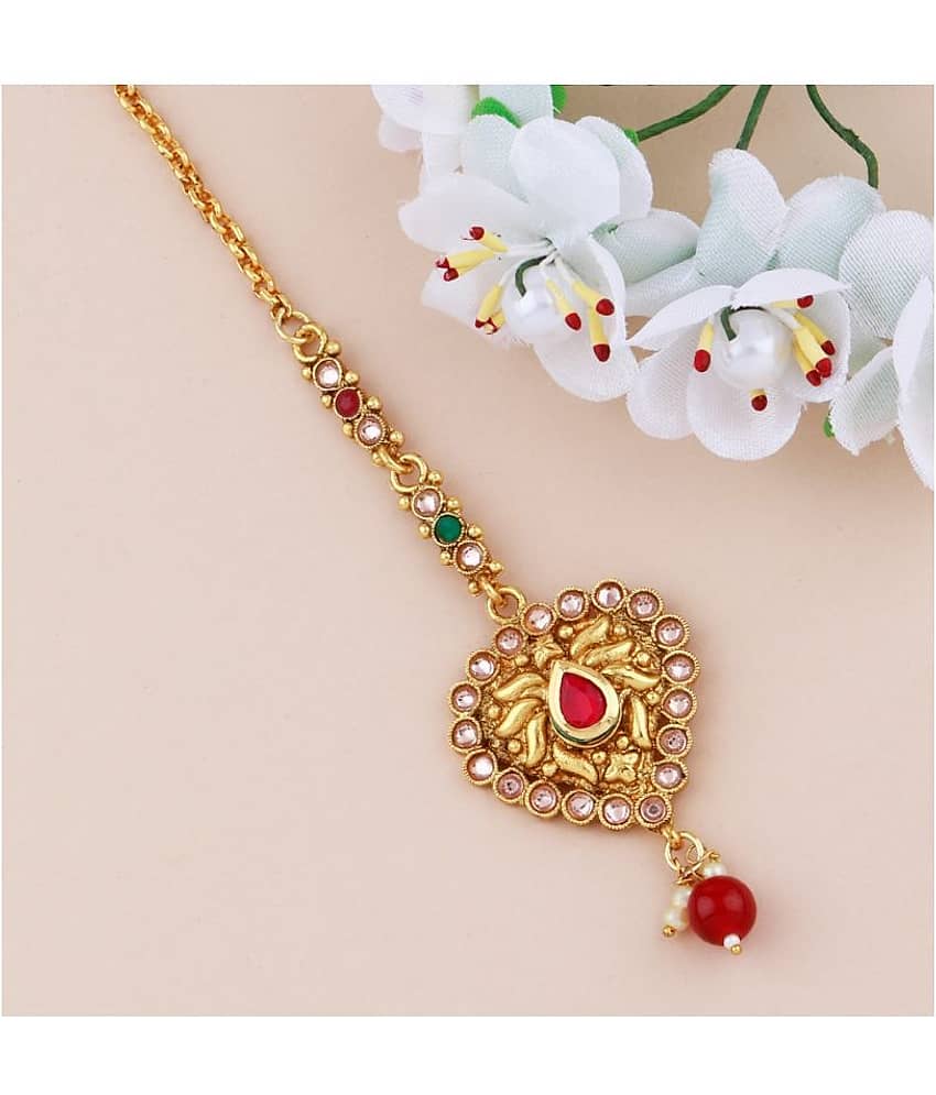 Elegant Gold Plated Traditional Kundan Style Maang Tikka Jewellery For Women Girl - Jewellery Sets | Buy online on ZillyBuy