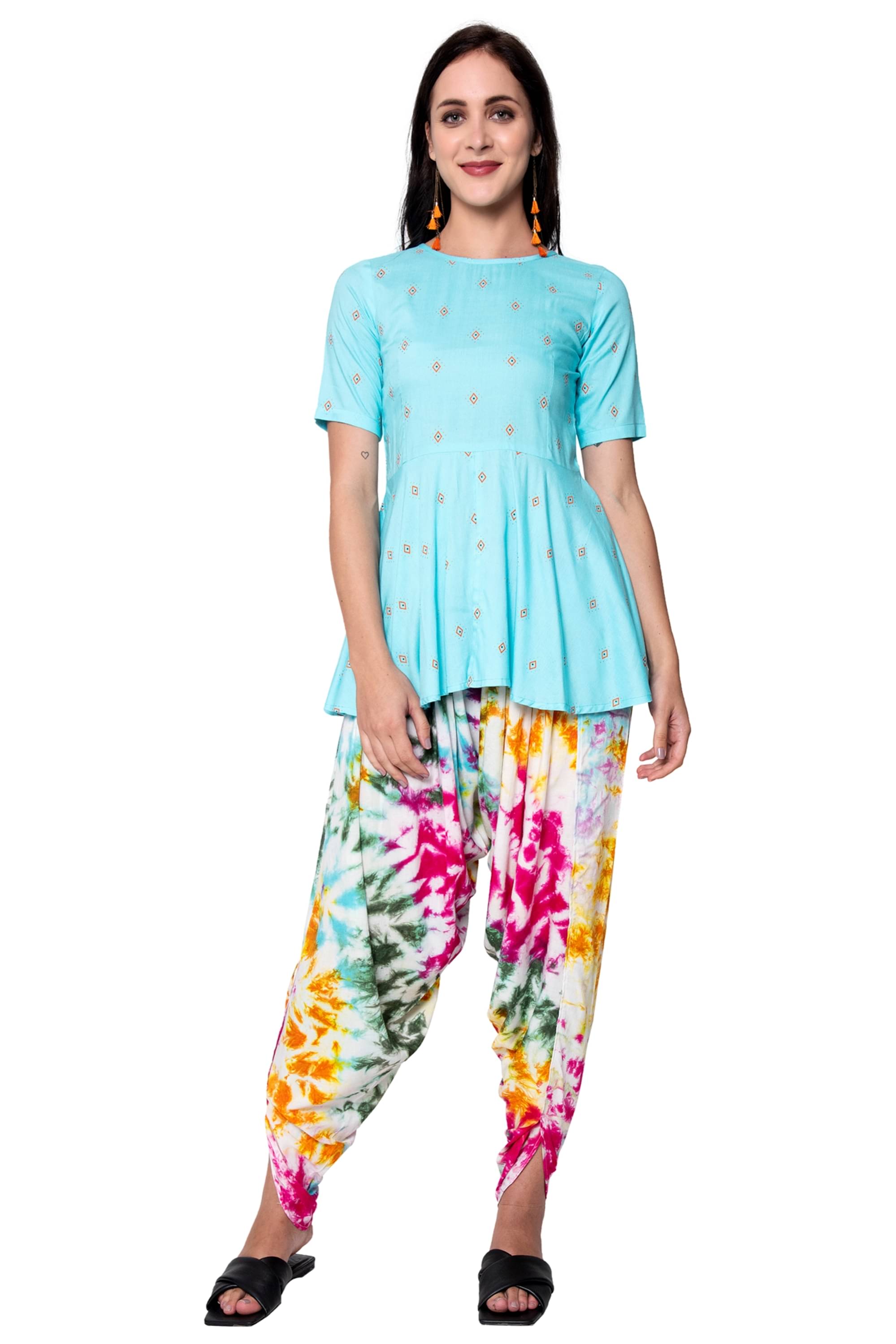 GOD BLESS Women Rayon A-line Dress ( Turquoise ) GOD BLESS Women Rayon A-line Dress ( Turquoise )