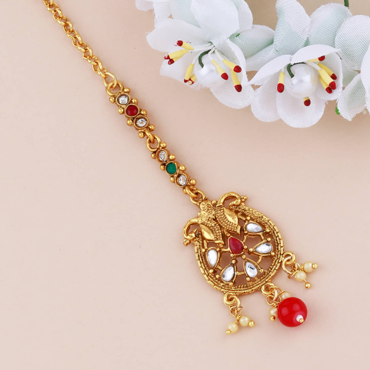Gold Plated Traditional Kundan Style Maang Tikka Jewellery For Women Girl - Jewellery Sets | Buy online on ZillyBuy