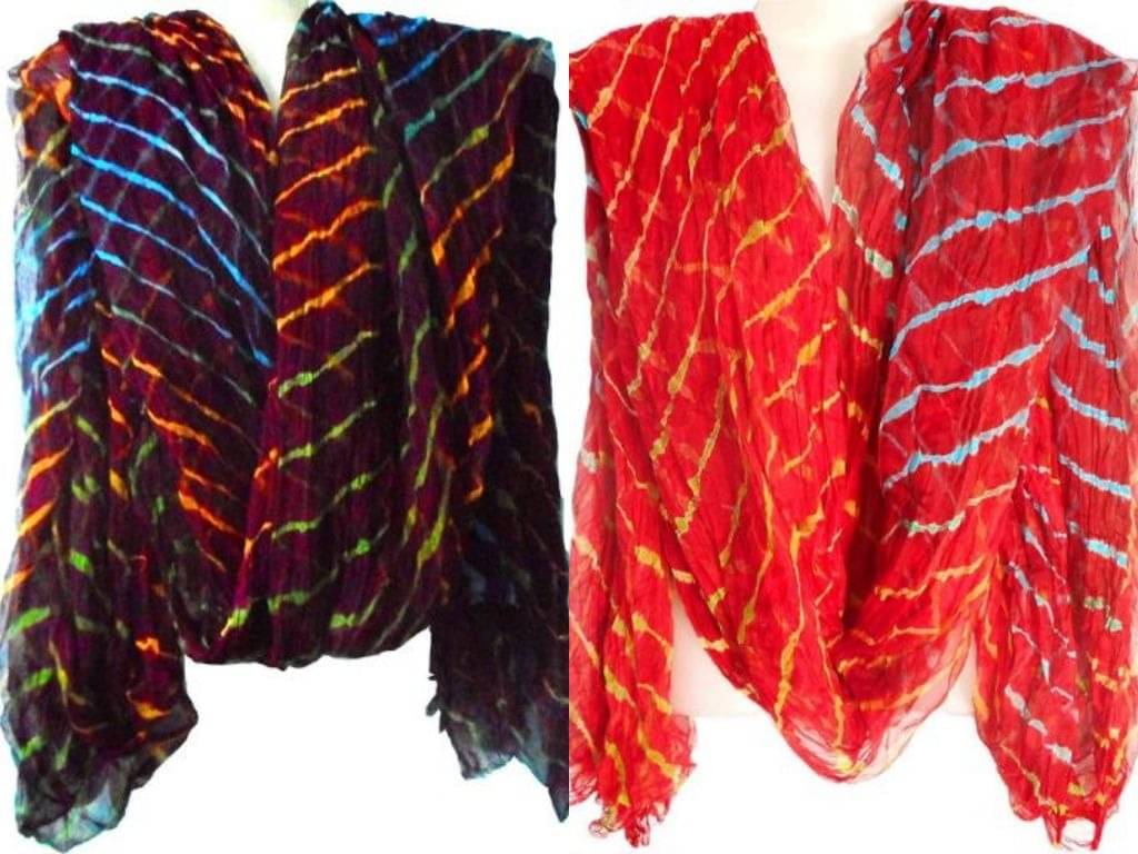 Raj Multicoloured Chiffon Leheria Dupatta - Single Raj Multicoloured Chiffon Leheria Dupatta - Single