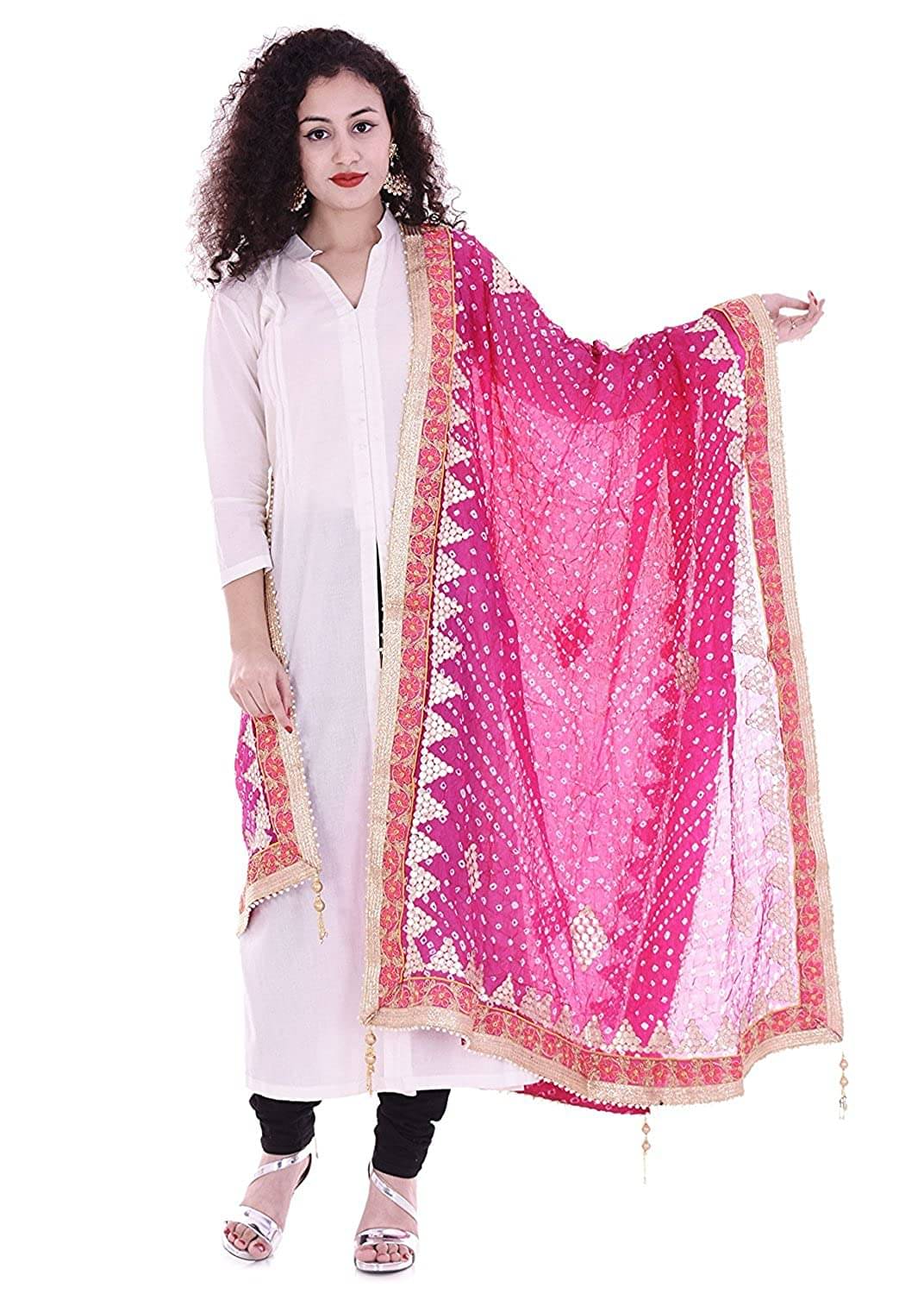 Raj Pink Art Silk Gota Patti Dupatta - Single     			Raj Pink Art Silk Gota Patti Dupatta - Single
