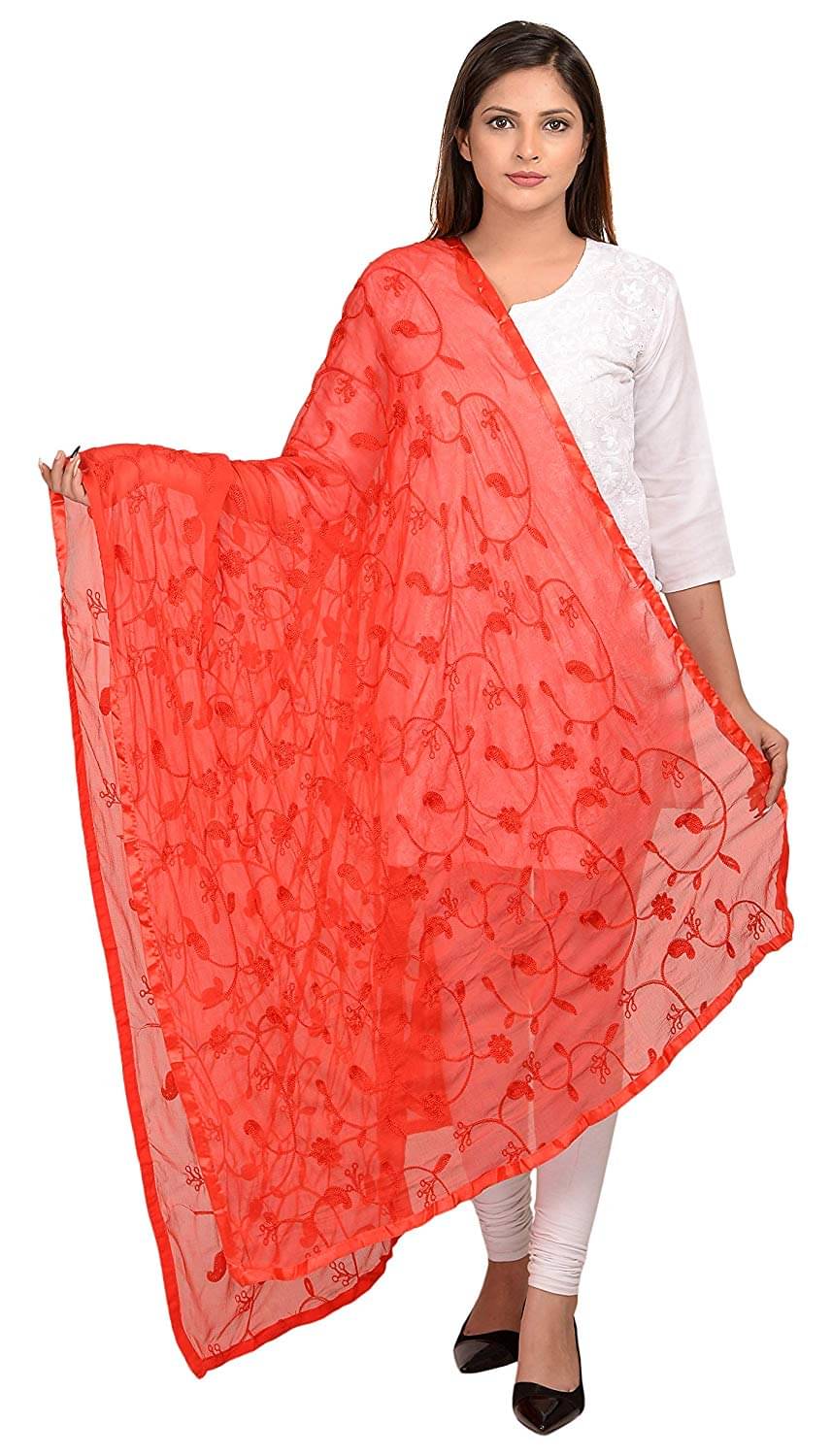 Raj Red Chiffon Dupatta - Single Raj Red Chiffon Dupatta - Single