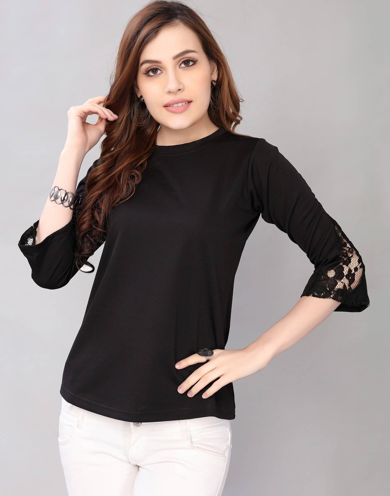 Selvia Women's Cotton Blend Regular Top ( Black ) Selvia Women's Cotton Blend Regular Top ( Black )