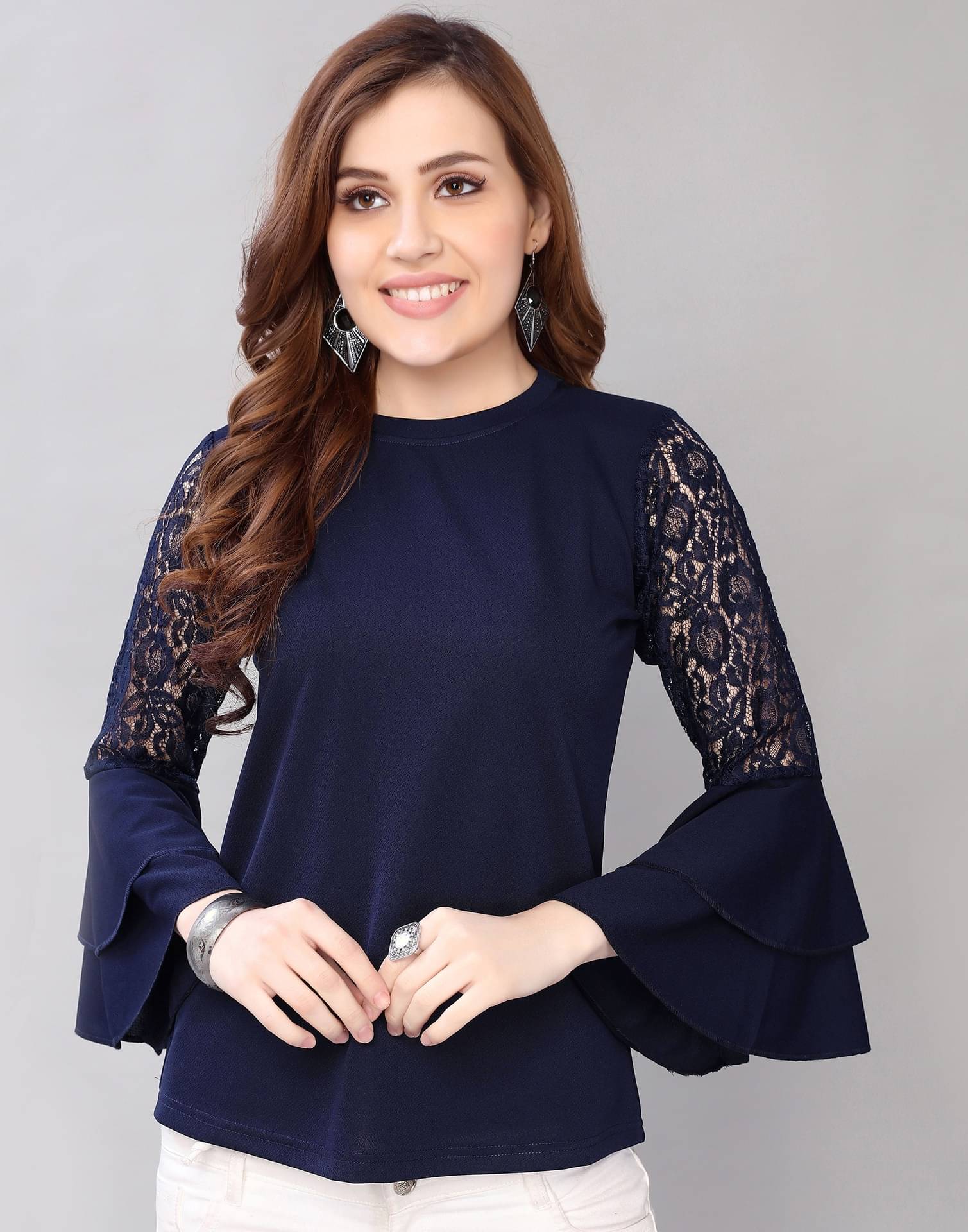 Selvia Women's Cotton Blend Regular Top ( Blue ) Selvia Women's Cotton Blend Regular Top ( Blue )