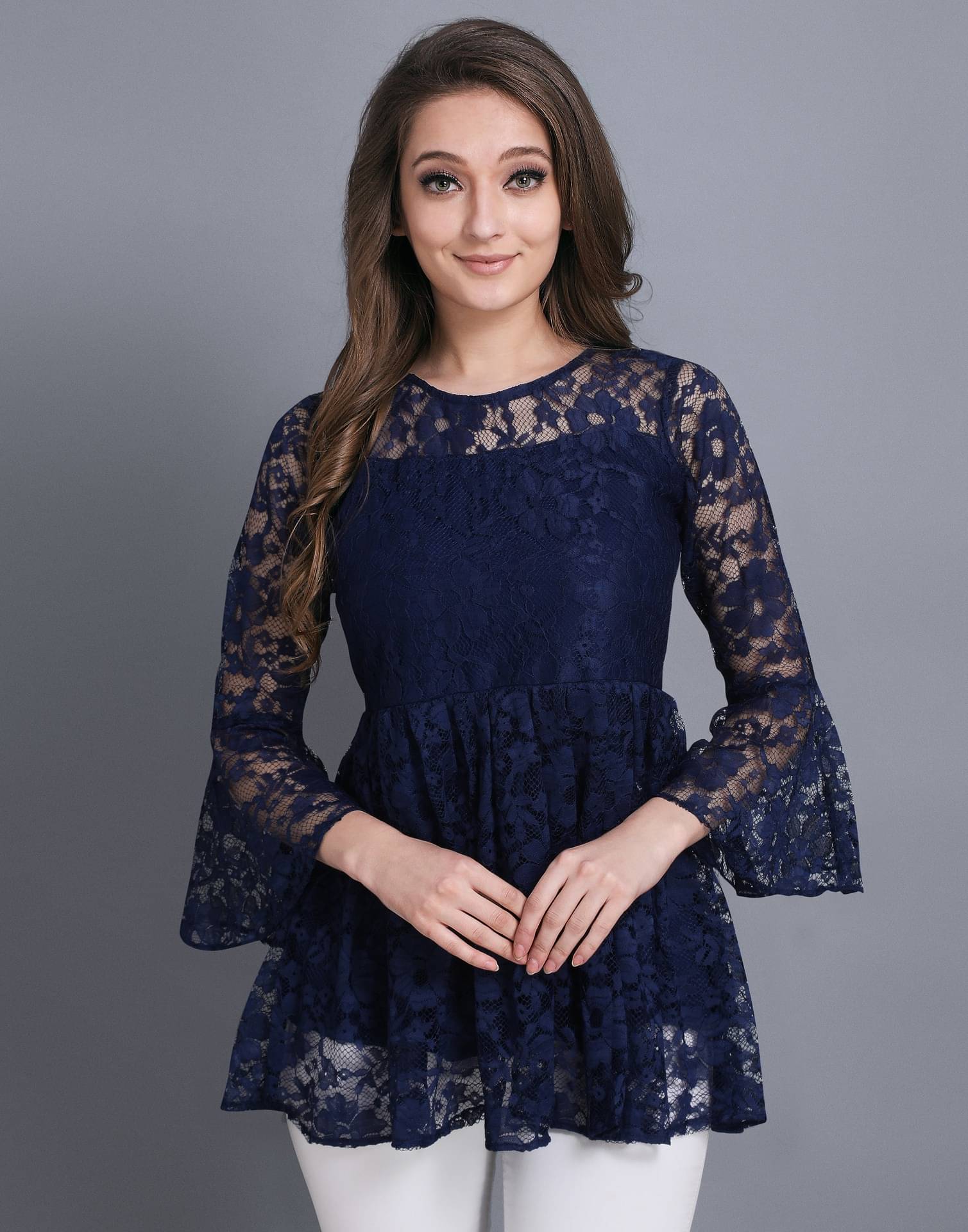 Selvia Net Peplum Tops - Blue Single Selvia Net Peplum Tops - Blue Single