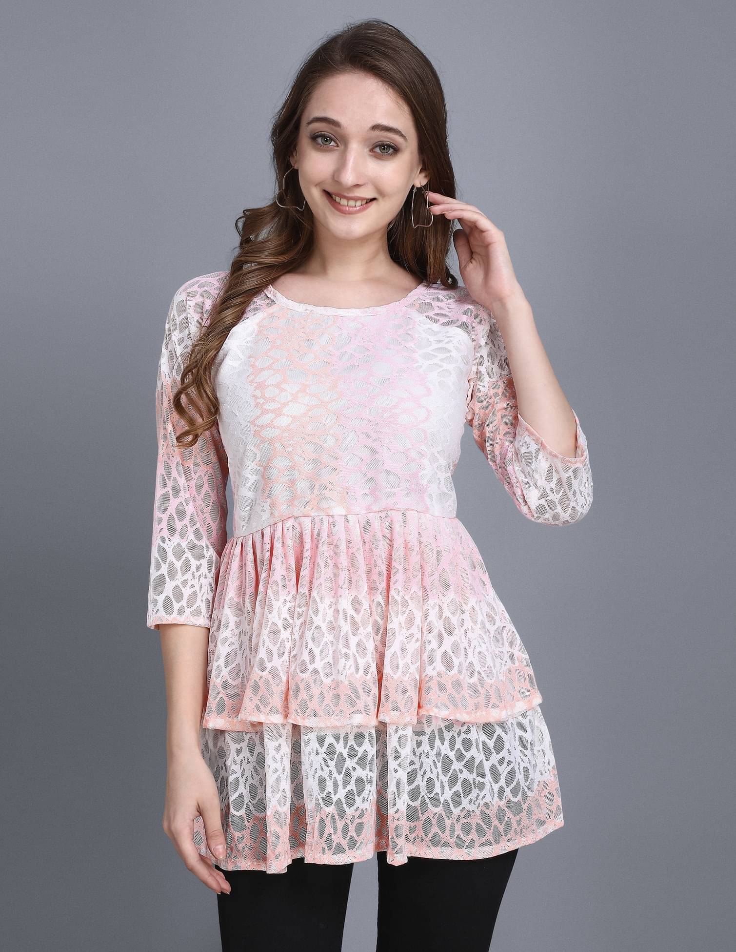 Selvia Women's Net Peplum Top ( Multicolor ) Selvia Women's Net Peplum Top ( Multicolor )