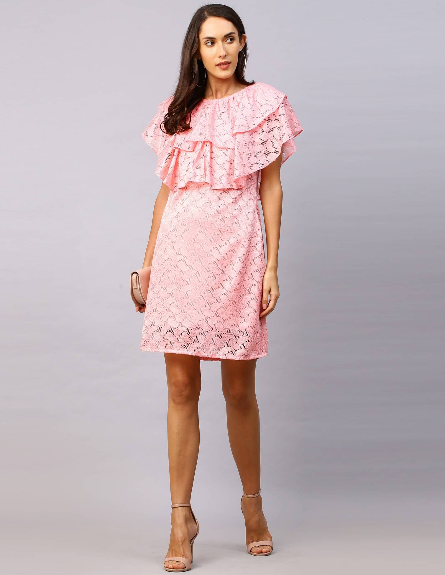     			Selvia Net Pink A- line Dress -