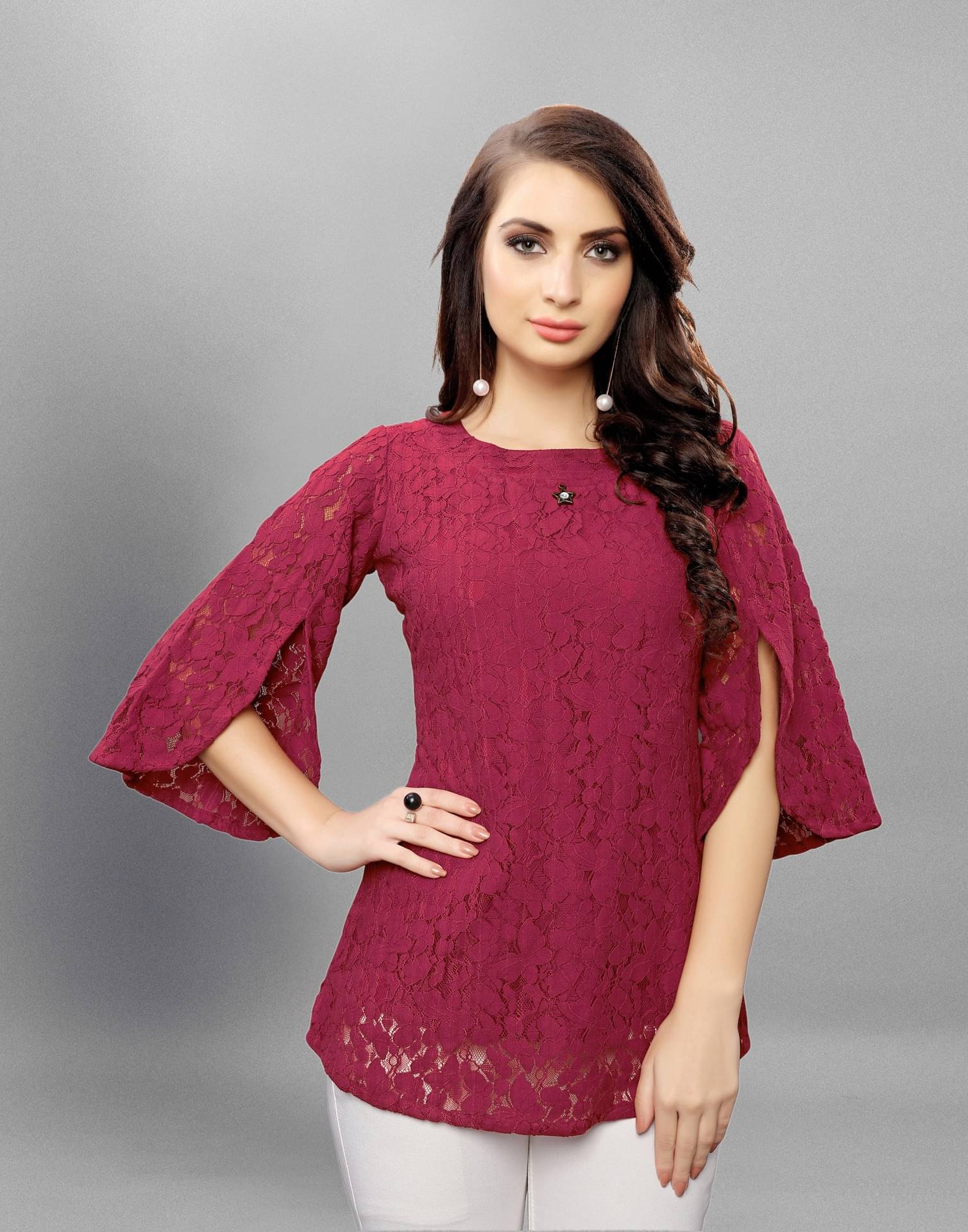 Selvia - Maroon Net Women's A-Line Top ( Pack of 1 ) Selvia - Maroon Net Women's A-Line Top ( Pack of 1 )