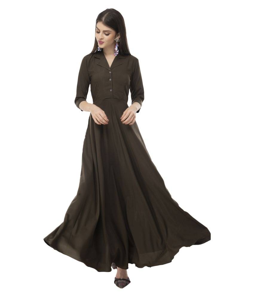TOGZZ Women Crepe A-line Dress ( Brown ) TOGZZ Women Crepe A-line Dress ( Brown )