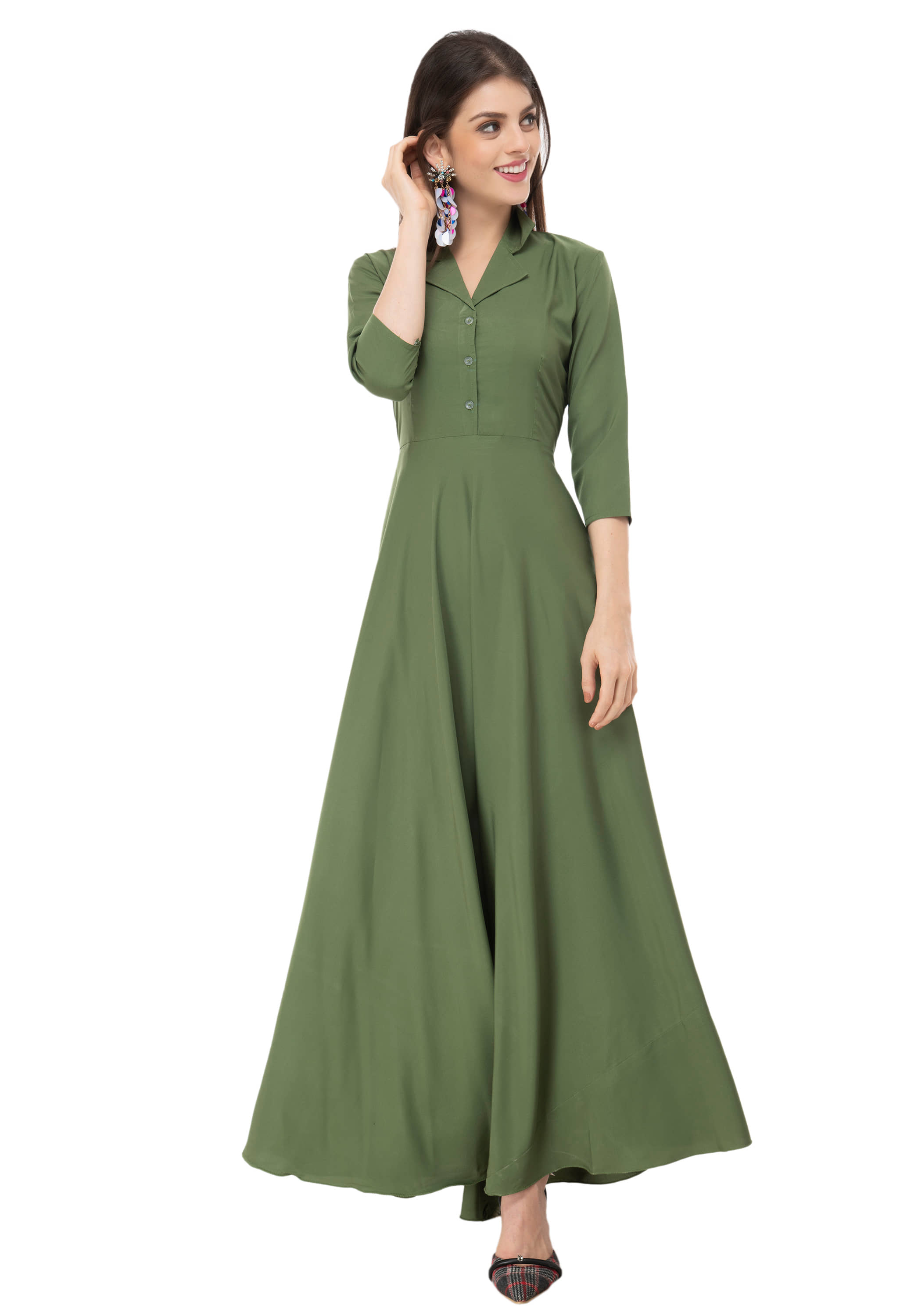 TOGZZ Women Crepe A-line Dress ( Green )