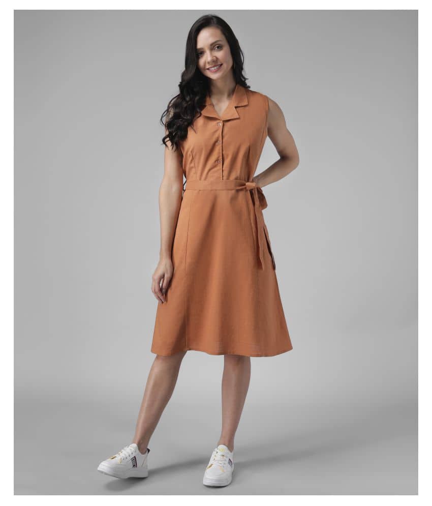 TOGZZ Women Crepe A-line Dress ( Rust )