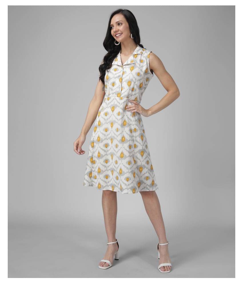 TOGZZ Crepe White A- line Dress - Single TOGZZ Crepe White A- line Dress - Single