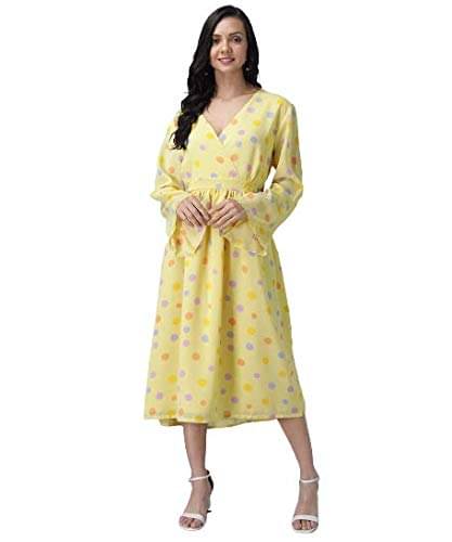 TOGZZ Women Crepe A-line Dress ( Yellow ) TOGZZ Women Crepe A-line Dress ( Yellow )