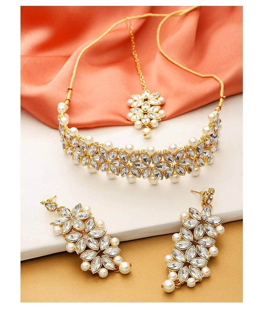     			YouBella Jewellery Sets for Women Gold Plated Wedding Bridal Necklace Jewellery Set with Earrings for Girls/Women (White)