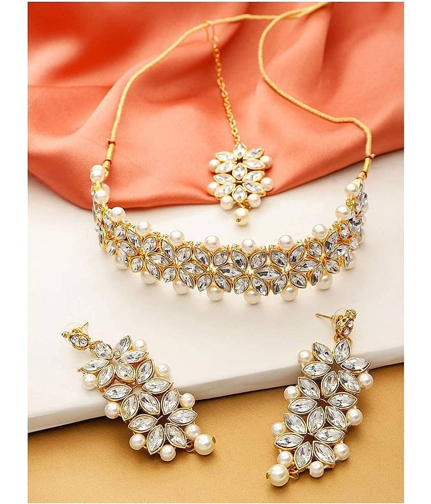 YouBella Jewellery Sets for Women Gold Plated Wedding Bridal Necklace Jewellery Set with Earrings for Girls/Women (White)