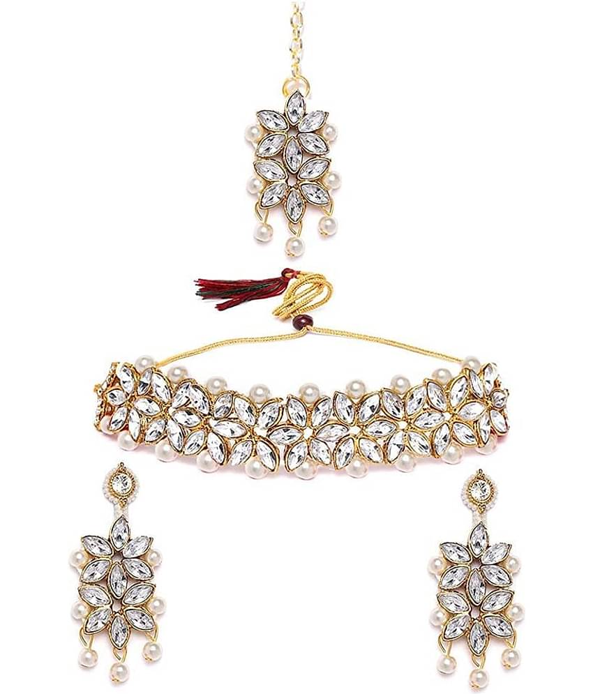 YouBella Jewellery Sets for Women Gold Plated Wedding Bridal Necklace Jewellery Set with Earrings for Girls/Women (White)