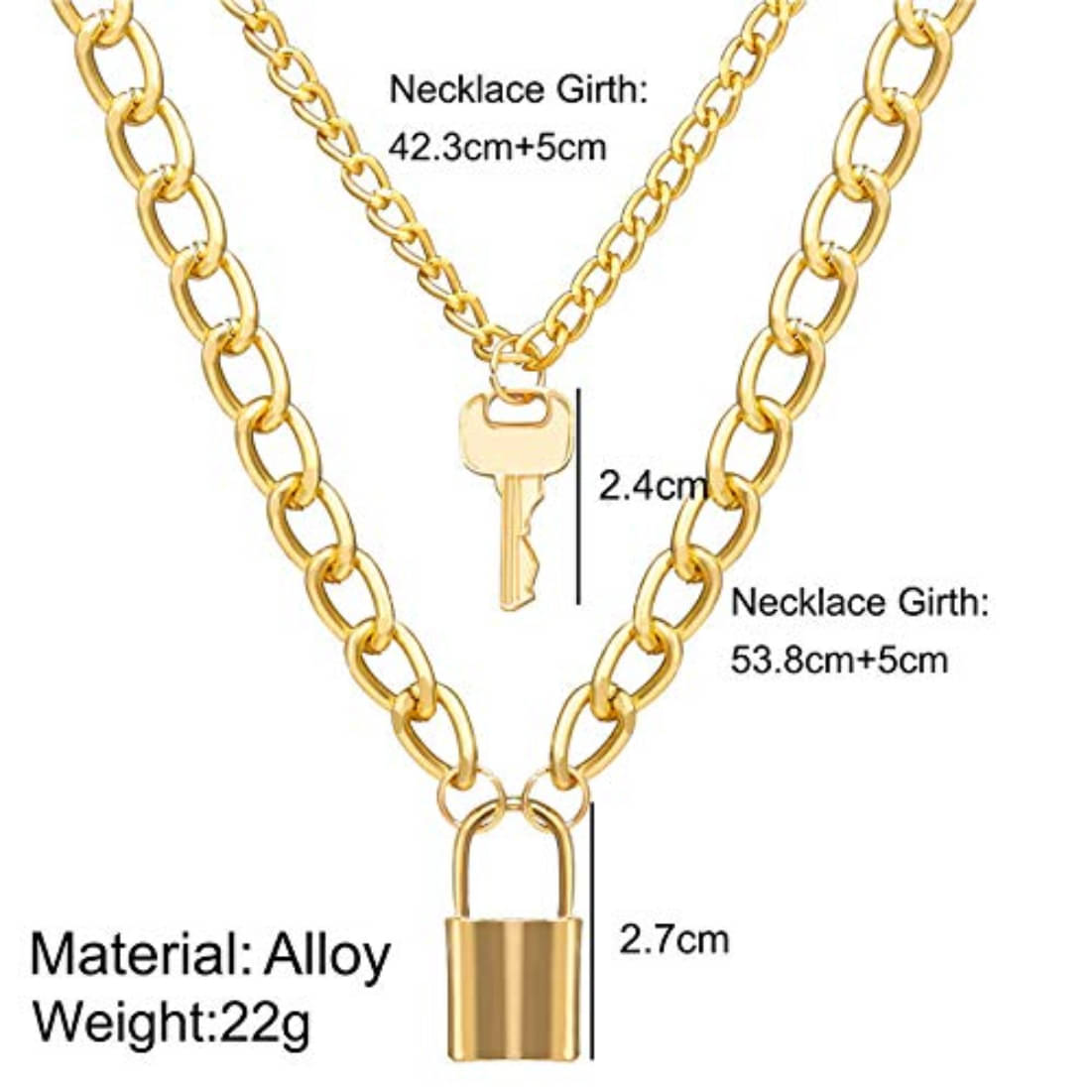     			YouBella Valentine Non-Precious Metal Alloy No Gemstone Jewellery Multi Layered Gold Plated Lock and Key Necklace for Women (Gold)