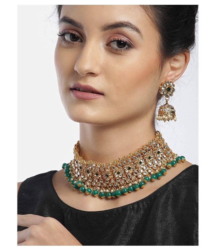     			YouBella Jewellery Sets for Women Gold Plated Kundan Wedding Bridal Necklace Jewellery Set with Earrings for Girls/Women (Green)