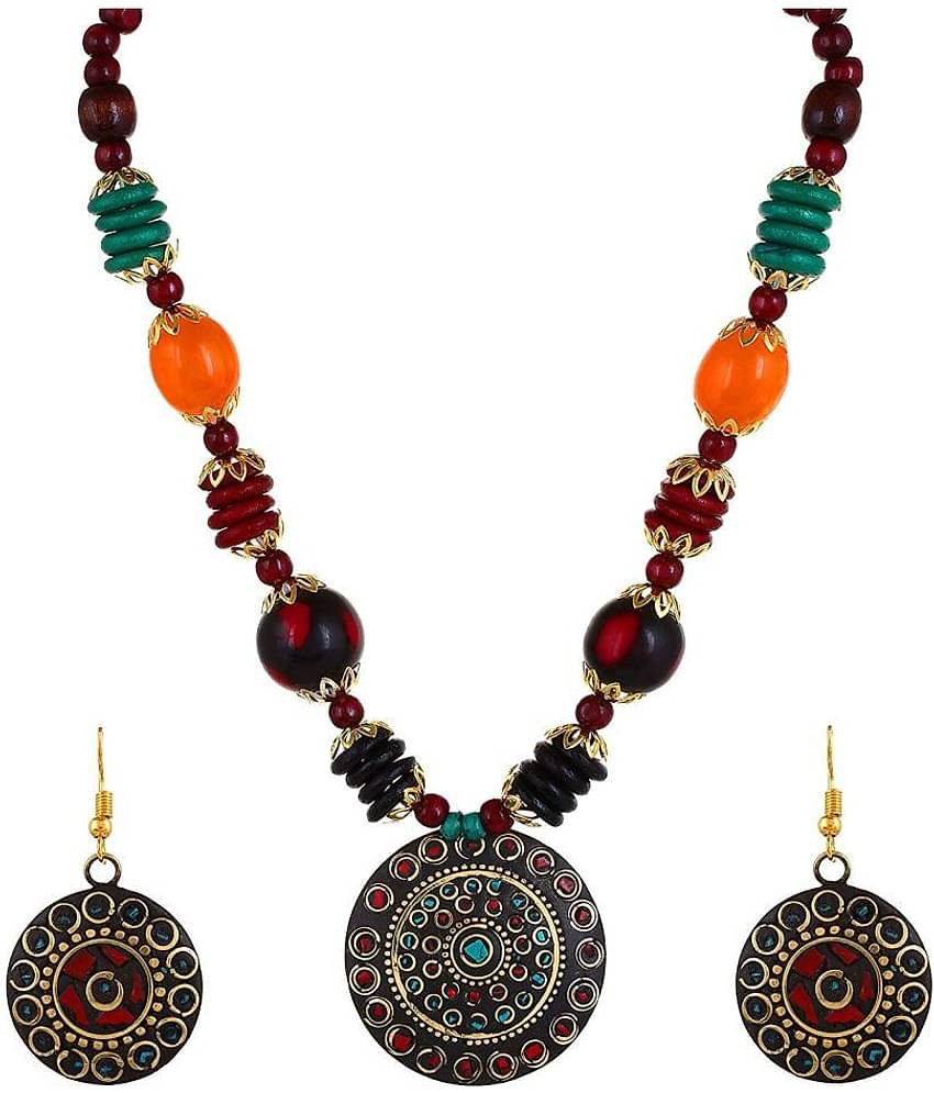 YouBella Jewellery Set for Women Tibetan Pendant Necklace with Earrings for Women & Girls (Gift) Tribal Necklace Jewellery Beads Necklace